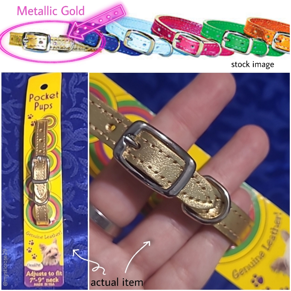 🍂3/$10 - NWT Omnipet Pocket Pups Metallic Gold Leather Dog Collar XS 7-9"